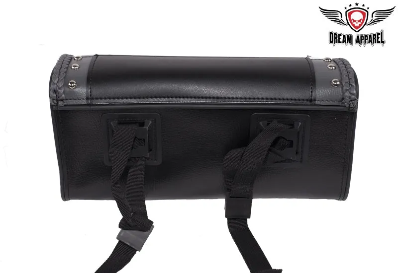 12" PVC Motorcycle Tool Bag With Gray Braids & Studs