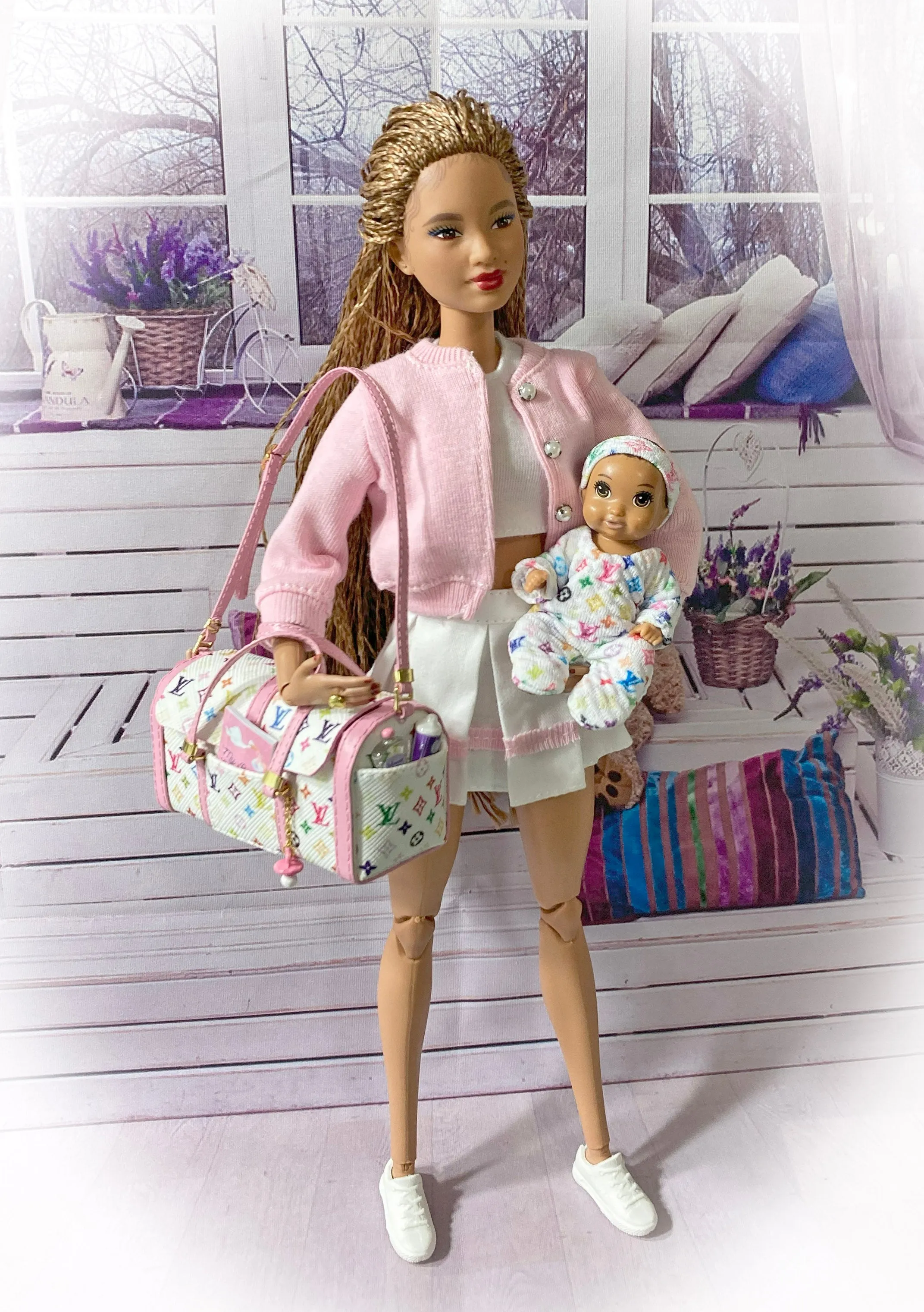 1:6 scale Diaper Bag for Barbie Doll 3" Baby
