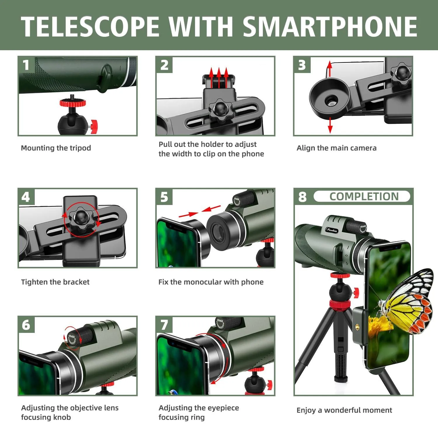40X60 Monocular Telescope with Smartphone Holder&Tripod