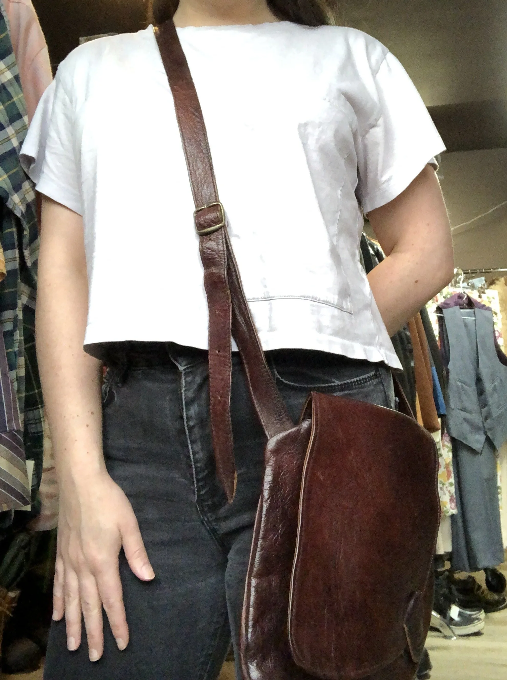 Asymmetrical Brown Leather Crossbody Bag, SOLD