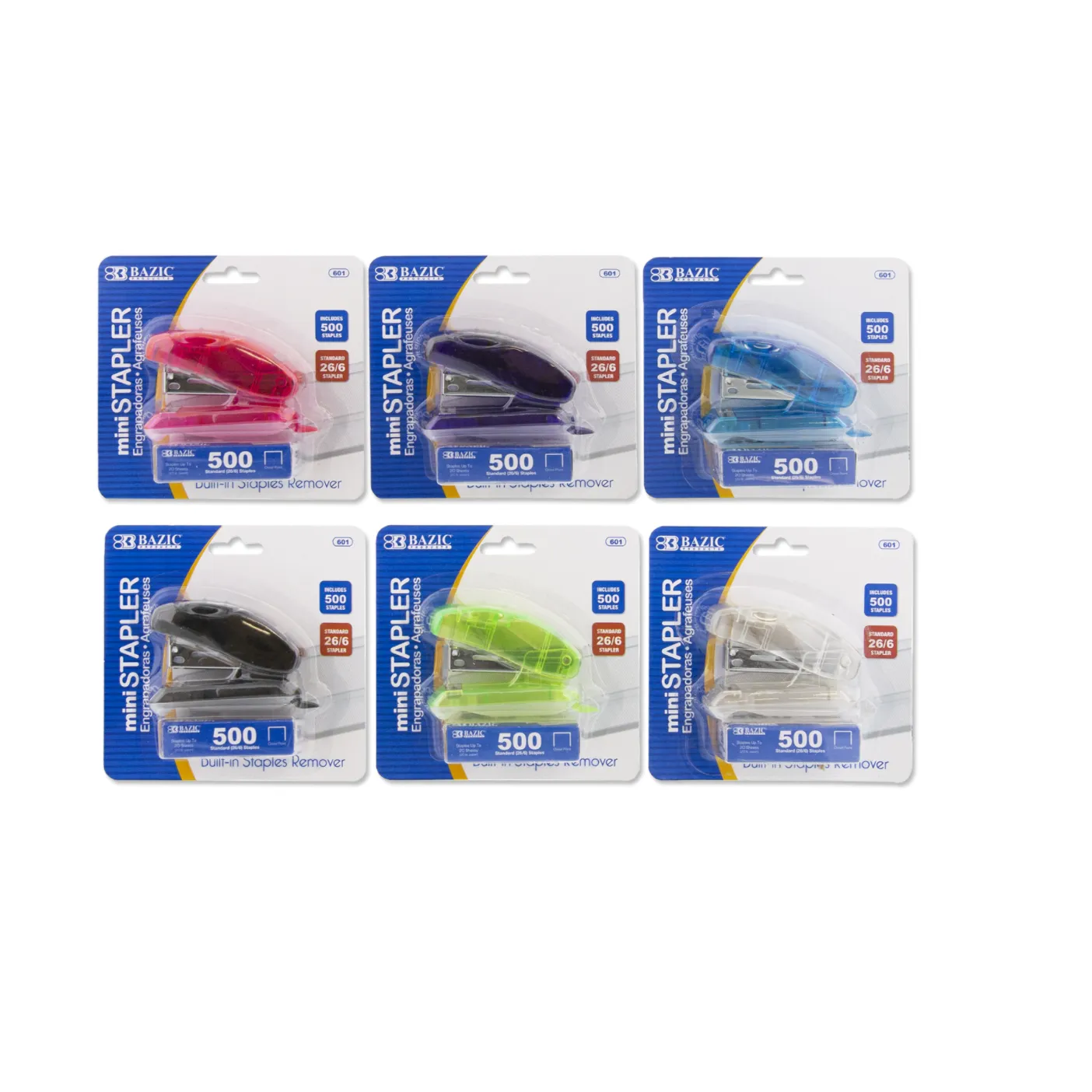 Bazic Mini Standard (26/6) Stapler w/ 500 Ct. Staples