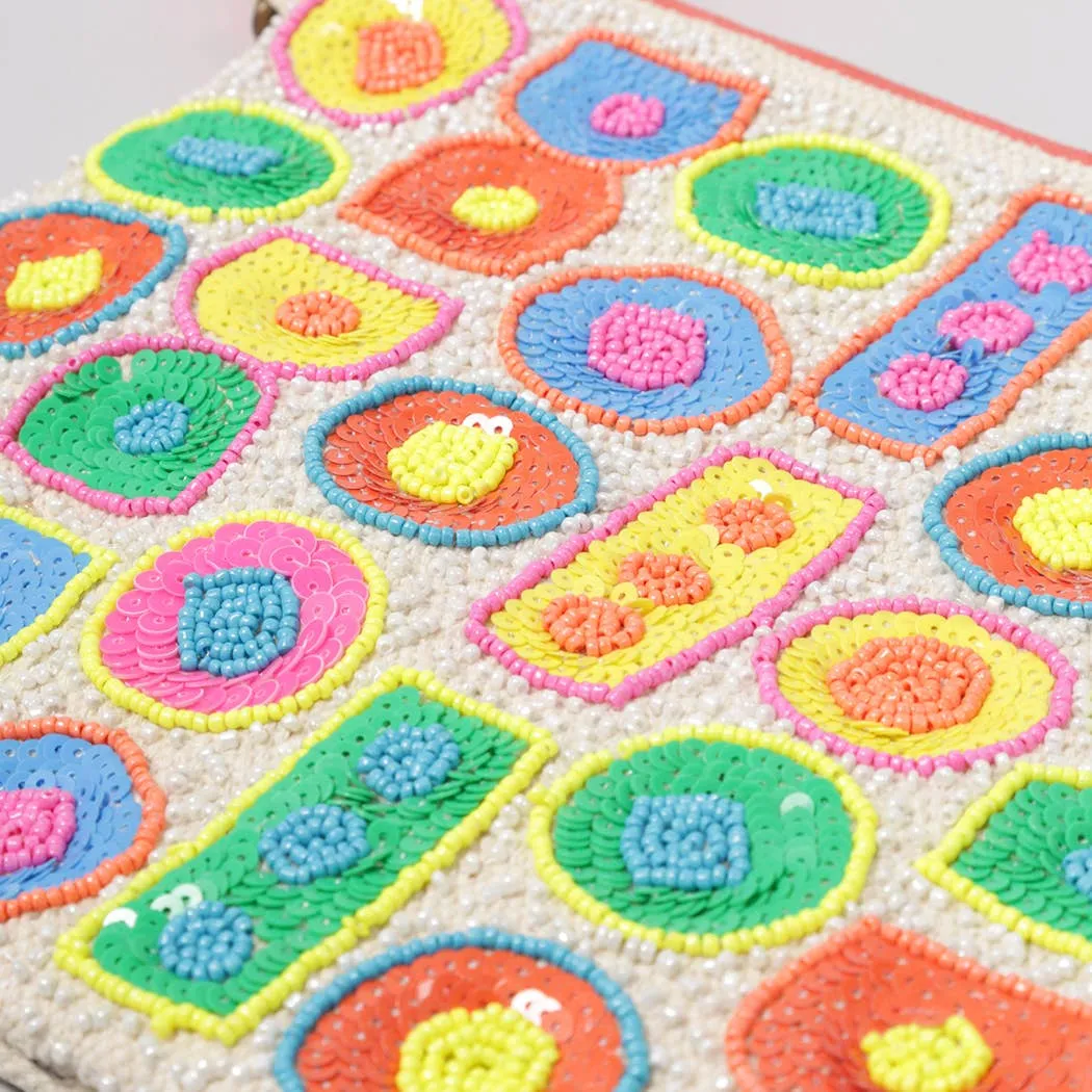 Beaded Pom Pom Clutch Bag