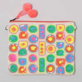 Beaded Pom Pom Clutch Bag