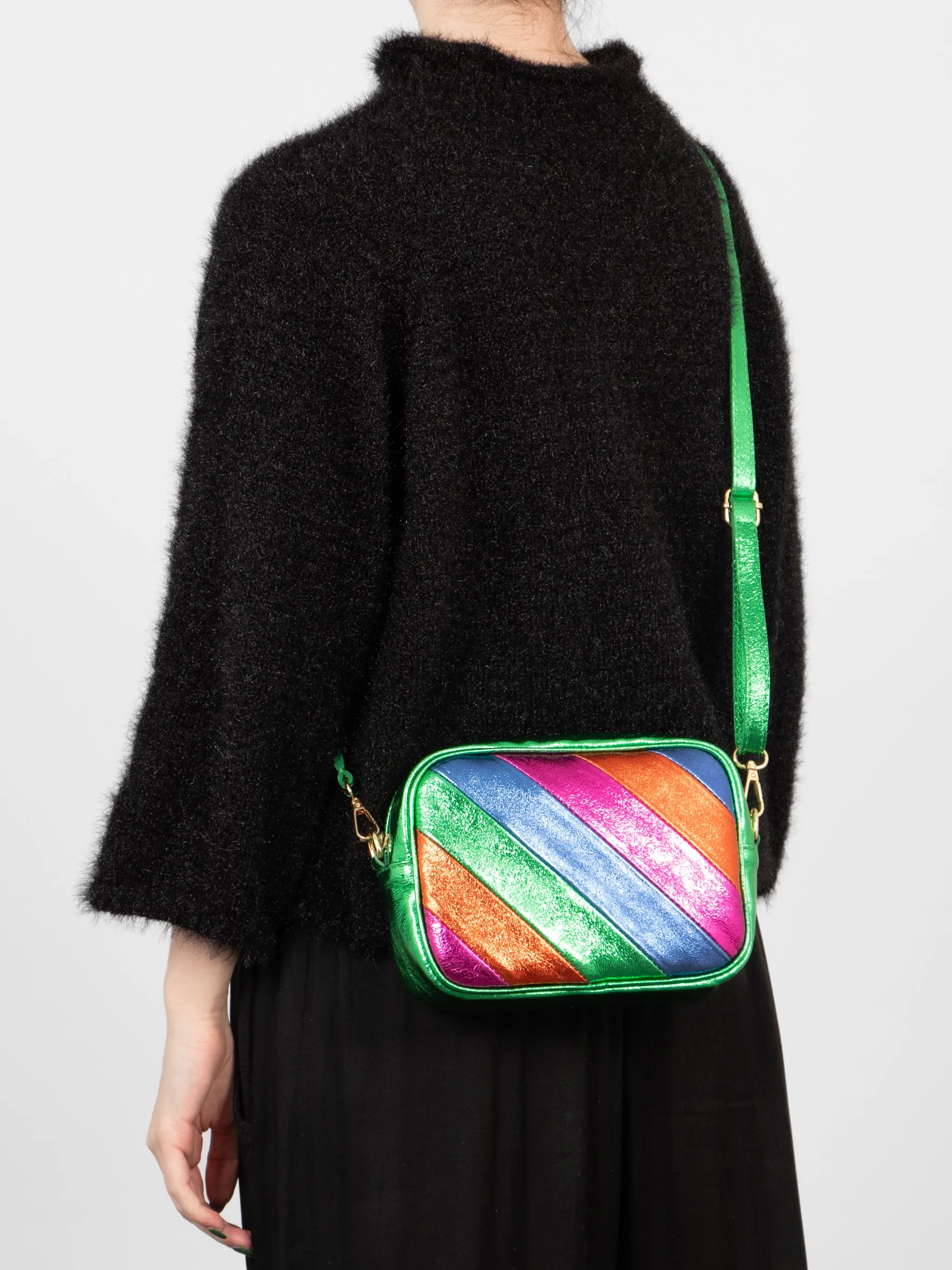 Beau - Italian Leather Crossbody Bag - Green Rainbow, Metallic