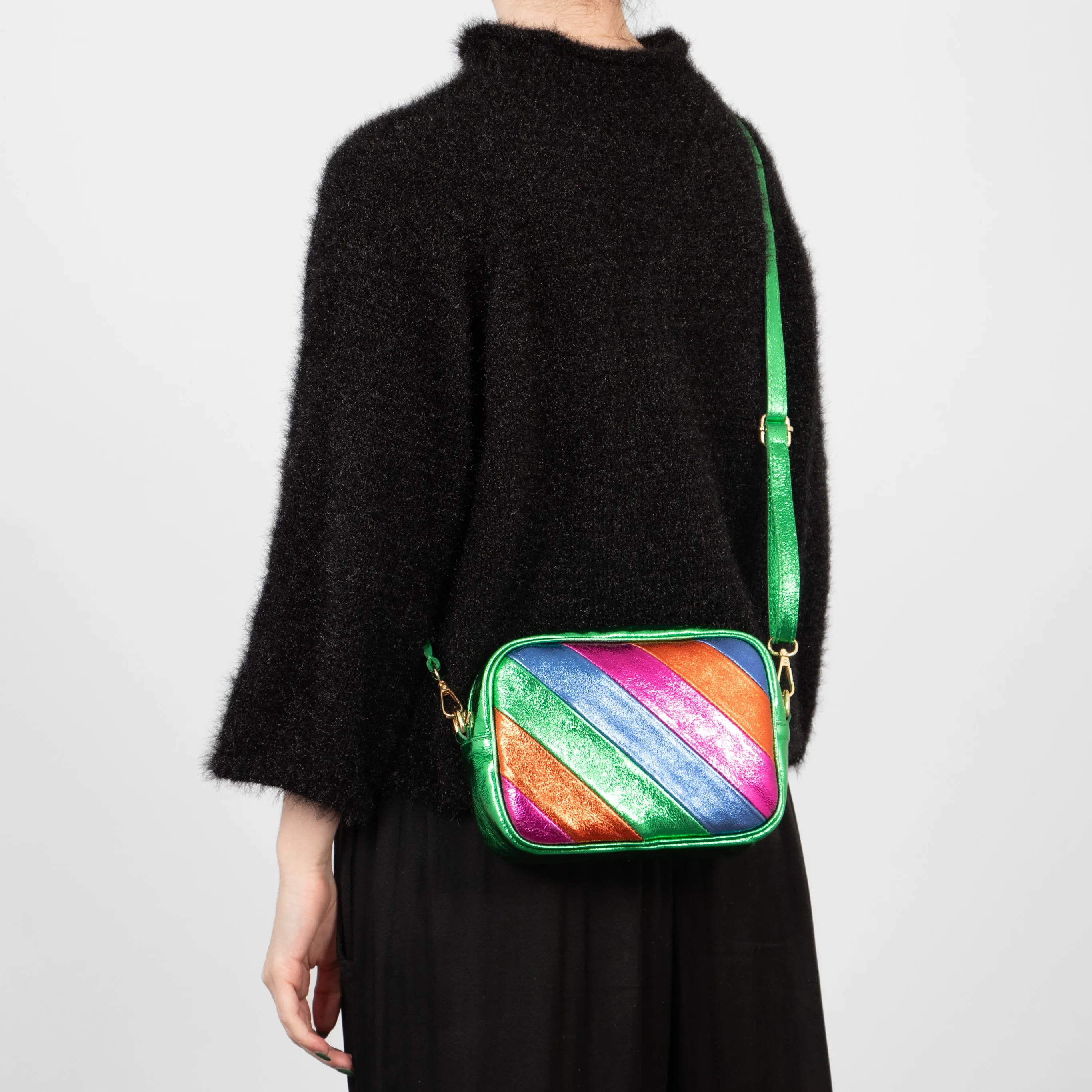 Beau - Italian Leather Crossbody Bag - Green Rainbow, Metallic