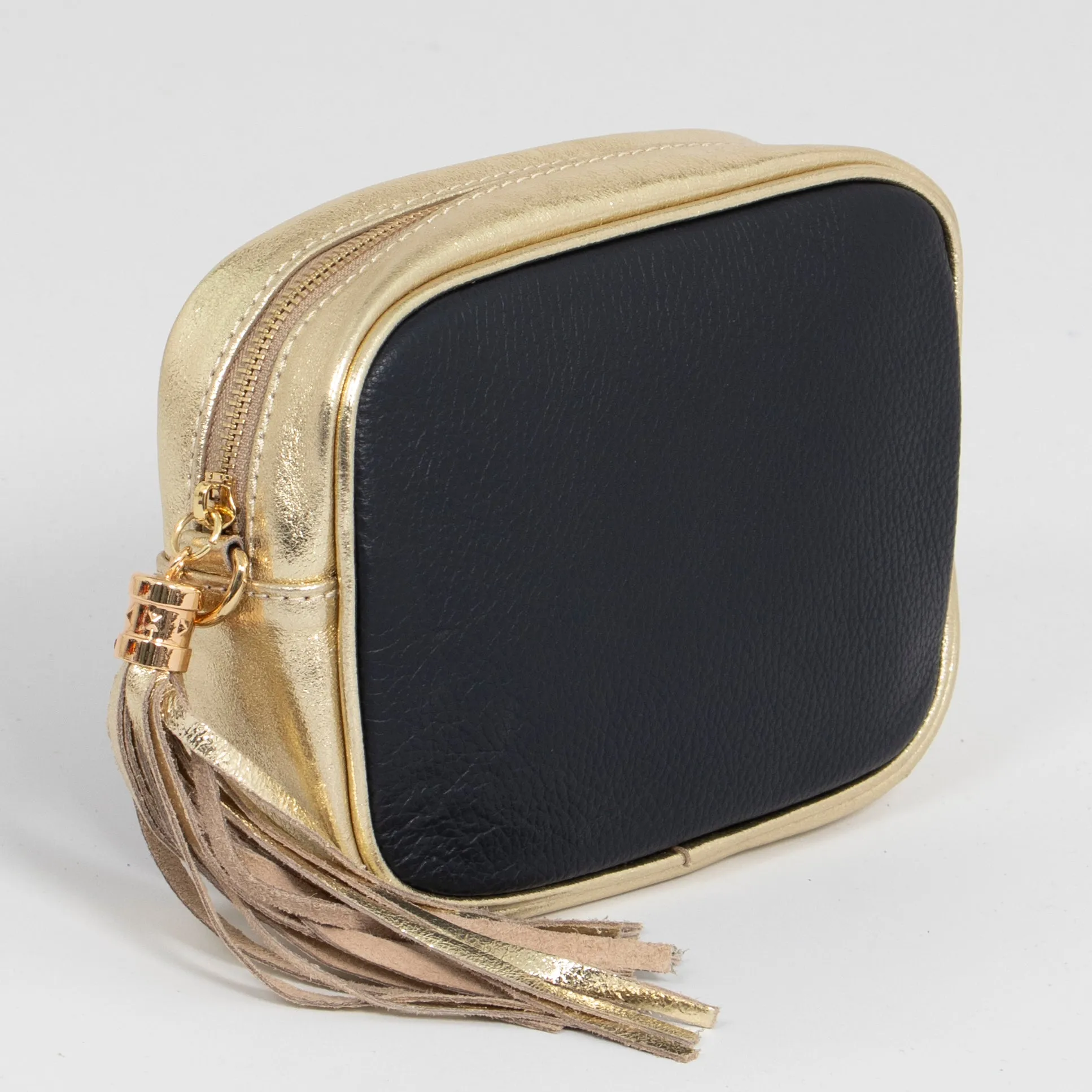 Beau - Italian Leather Crossbody Bag - Navy Blue/Gold, Pebbled