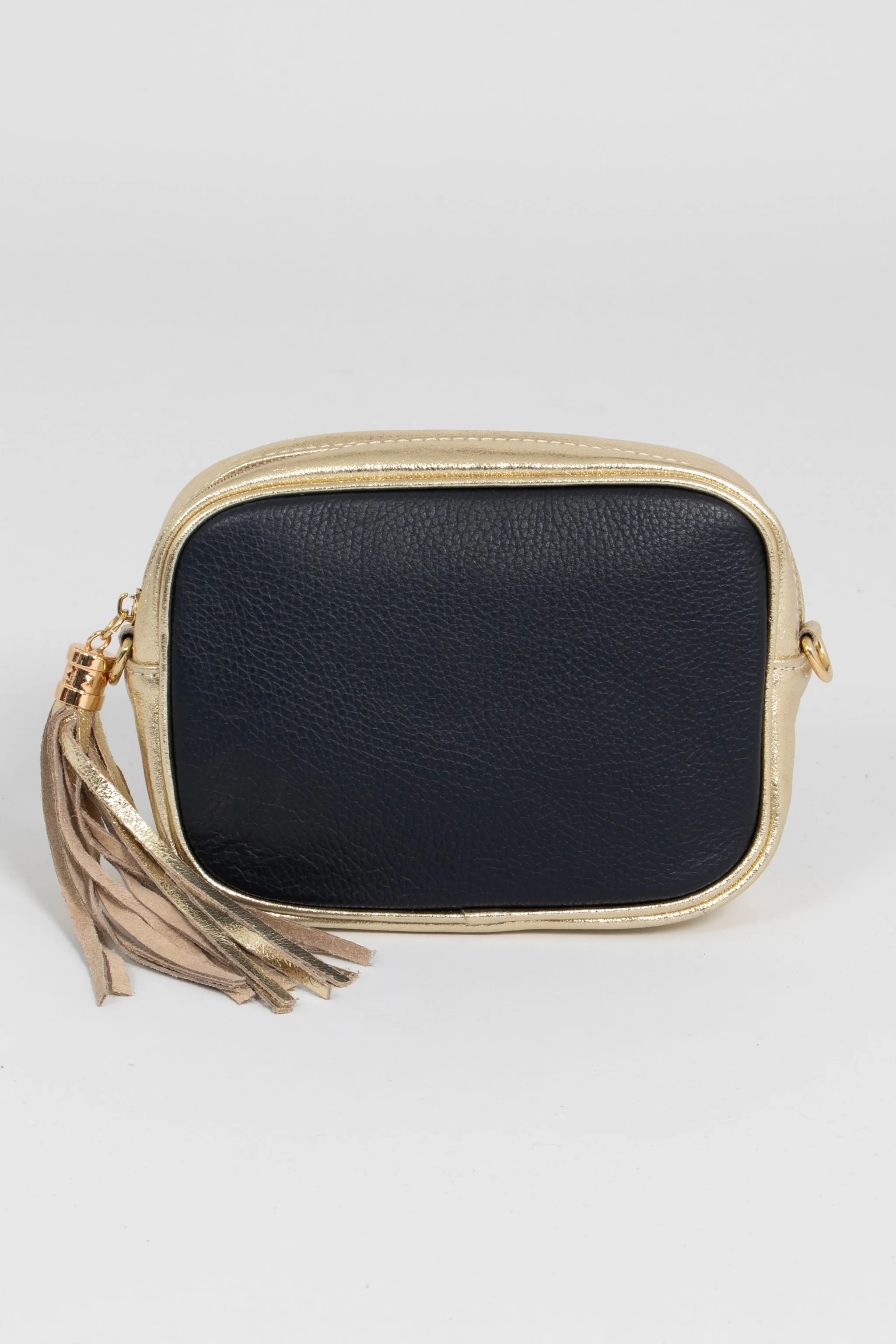 Beau - Italian Leather Crossbody Bag - Navy Blue/Gold, Pebbled