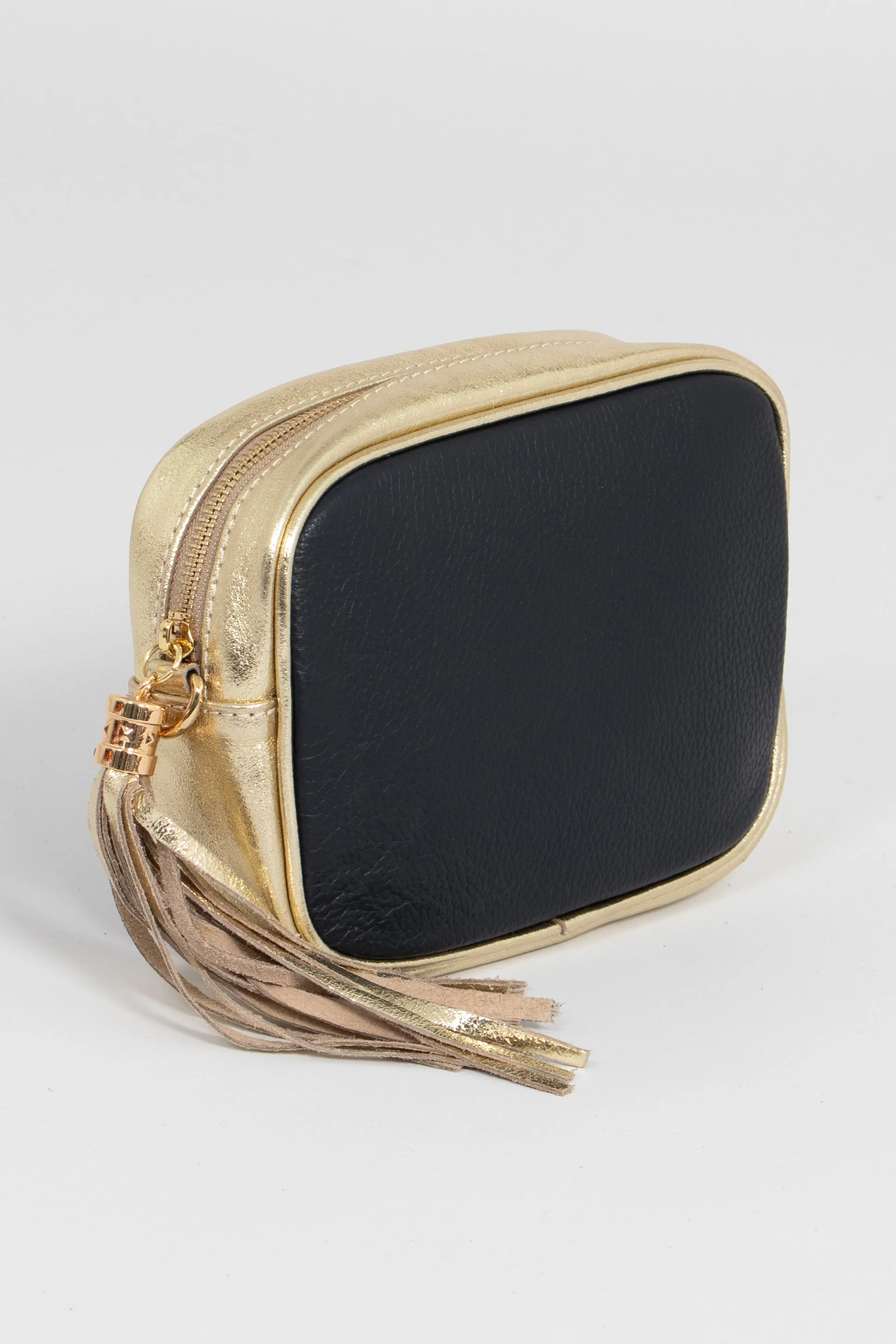 Beau - Italian Leather Crossbody Bag - Navy Blue/Gold, Pebbled