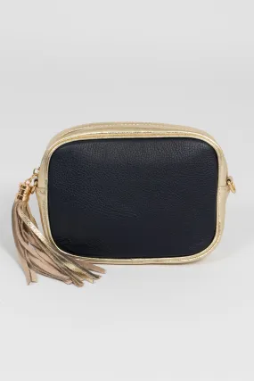 Beau - Italian Leather Crossbody Bag - Navy Blue/Gold, Pebbled