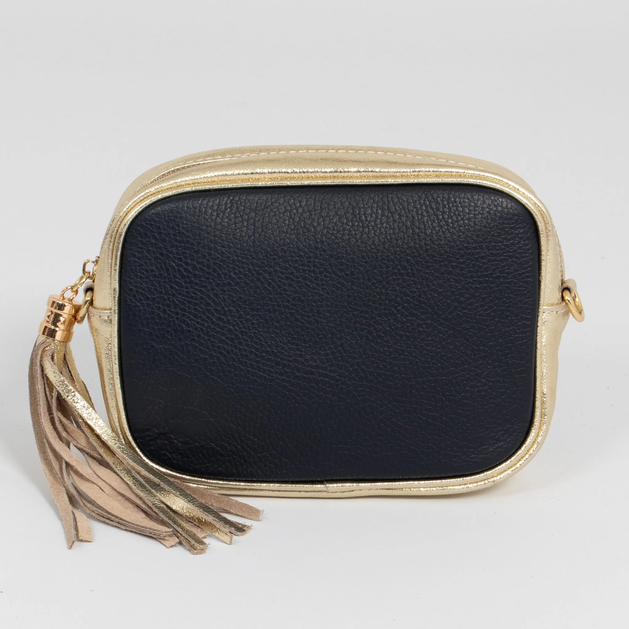 Beau - Italian Leather Crossbody Bag - Navy Blue/Gold, Pebbled