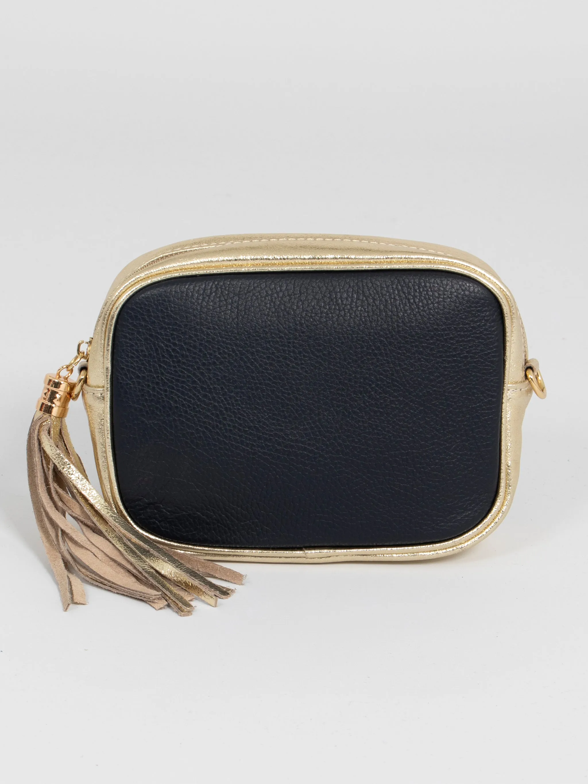 Beau - Italian Leather Crossbody Bag - Navy Blue/Gold, Pebbled
