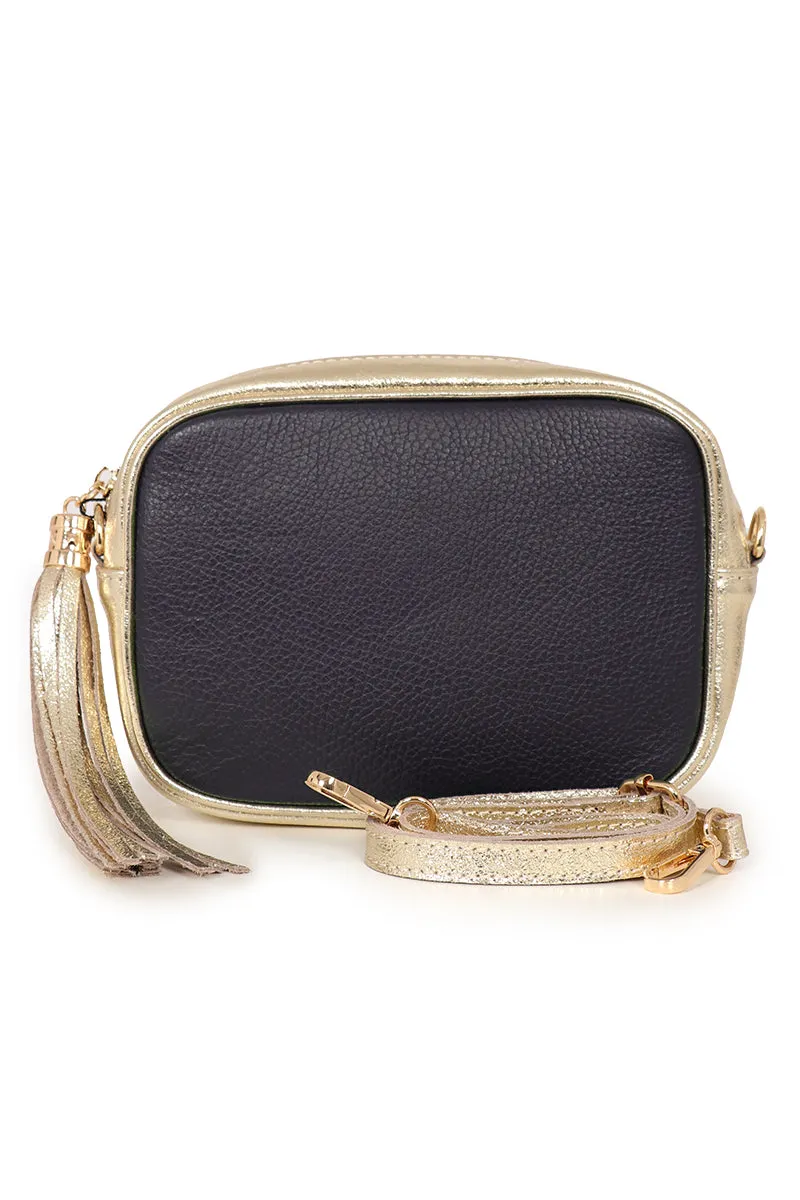 Beau - Italian Leather Crossbody Bag - Navy Blue/Gold, Pebbled