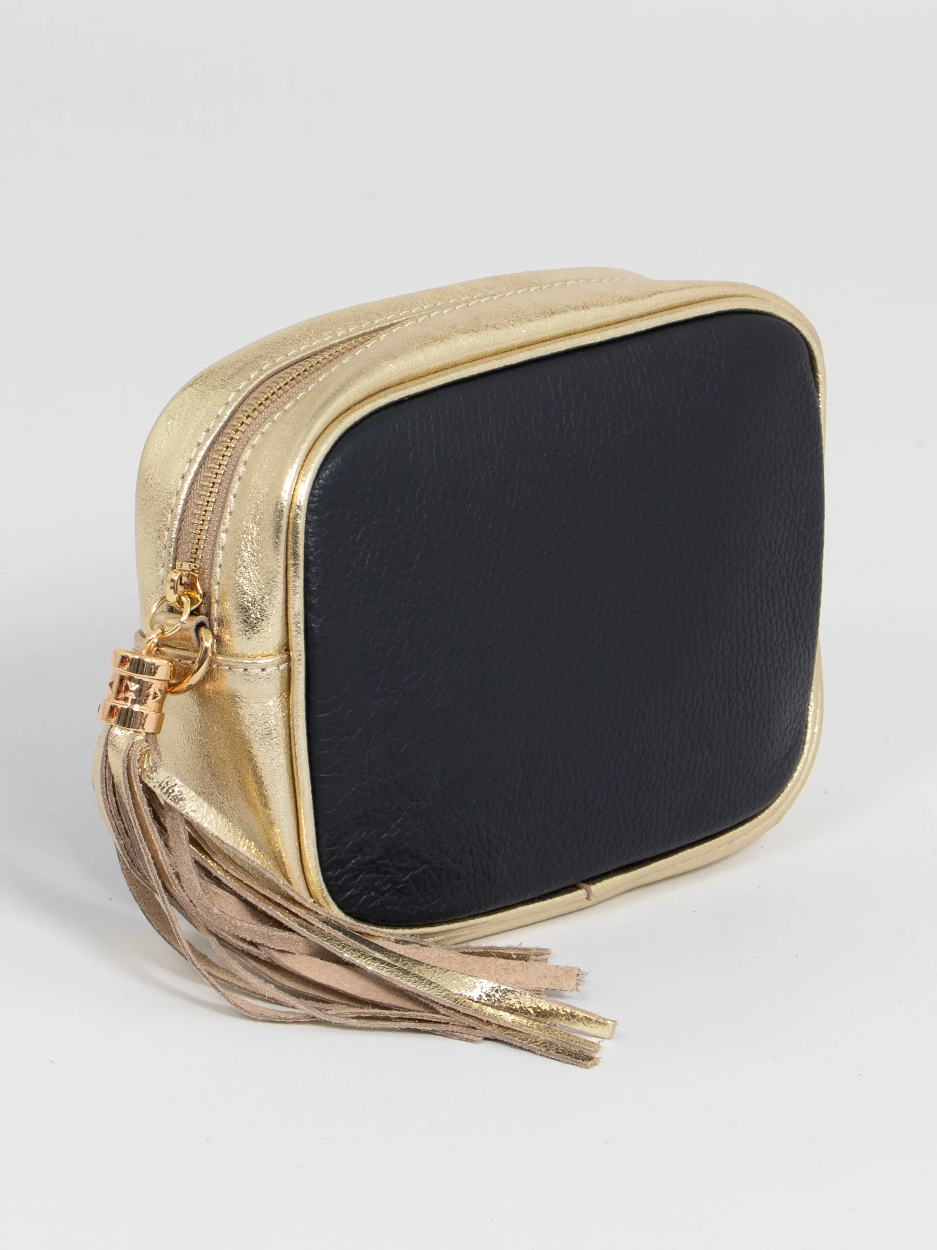 Beau - Italian Leather Crossbody Bag - Navy Blue/Gold, Pebbled