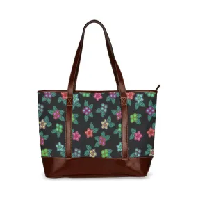 Berry Flowers Black Tote Handbag