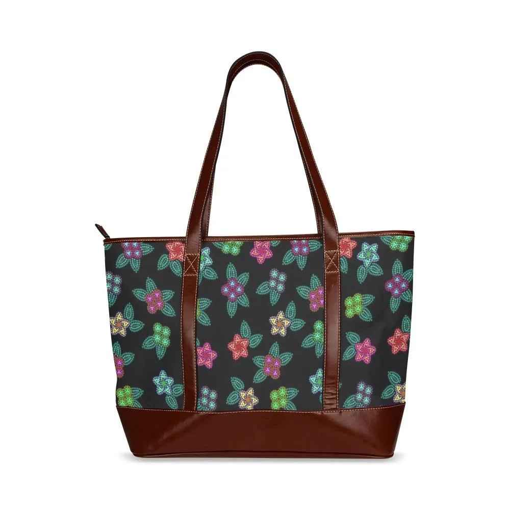 Berry Flowers Black Tote Handbag
