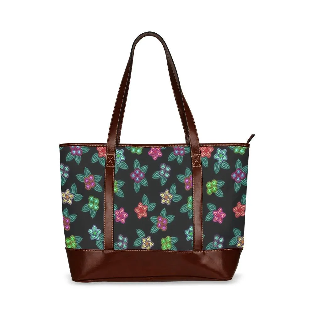 Berry Flowers Black Tote Handbag