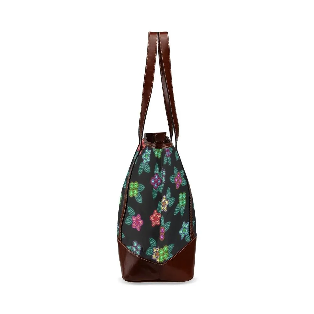 Berry Flowers Black Tote Handbag