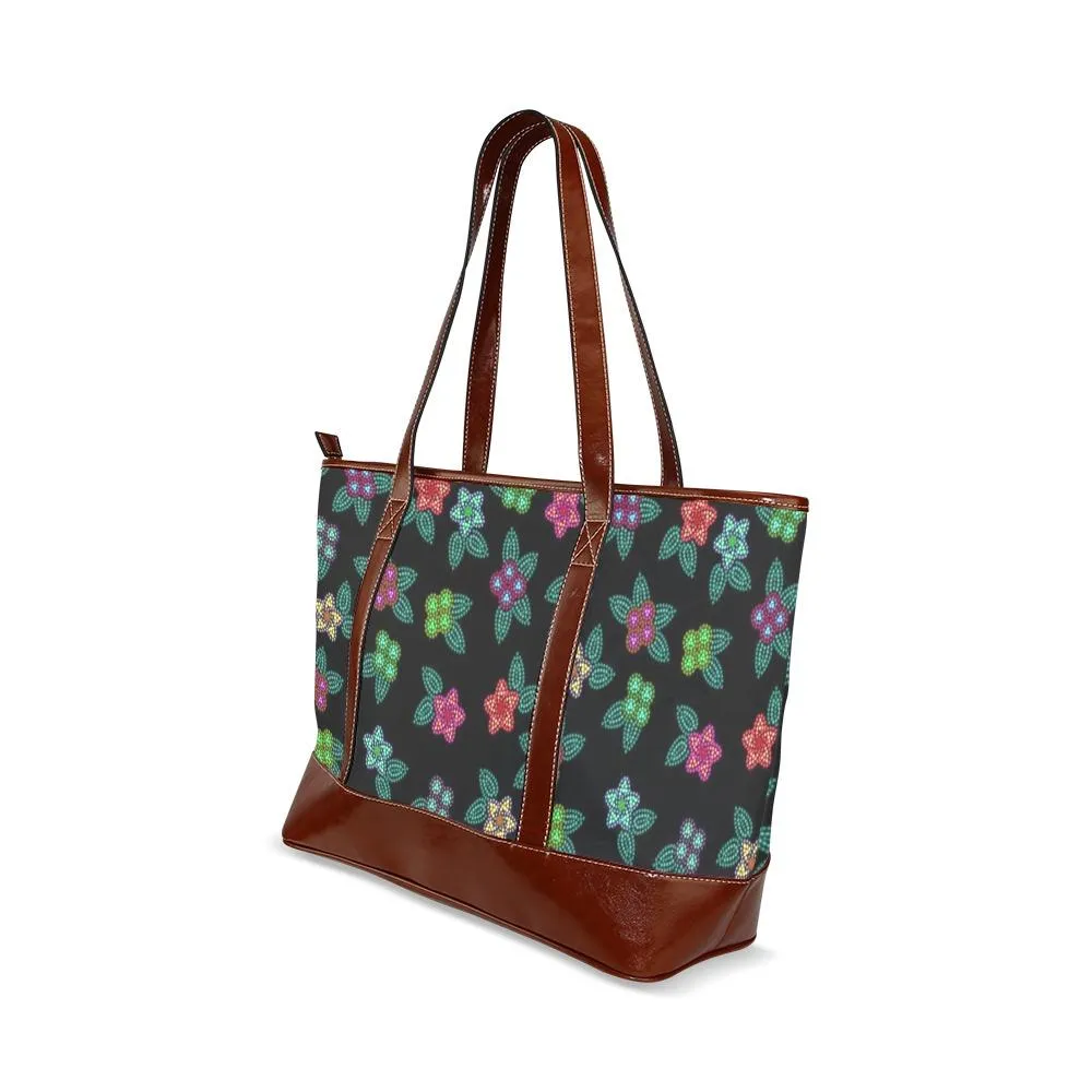 Berry Flowers Black Tote Handbag