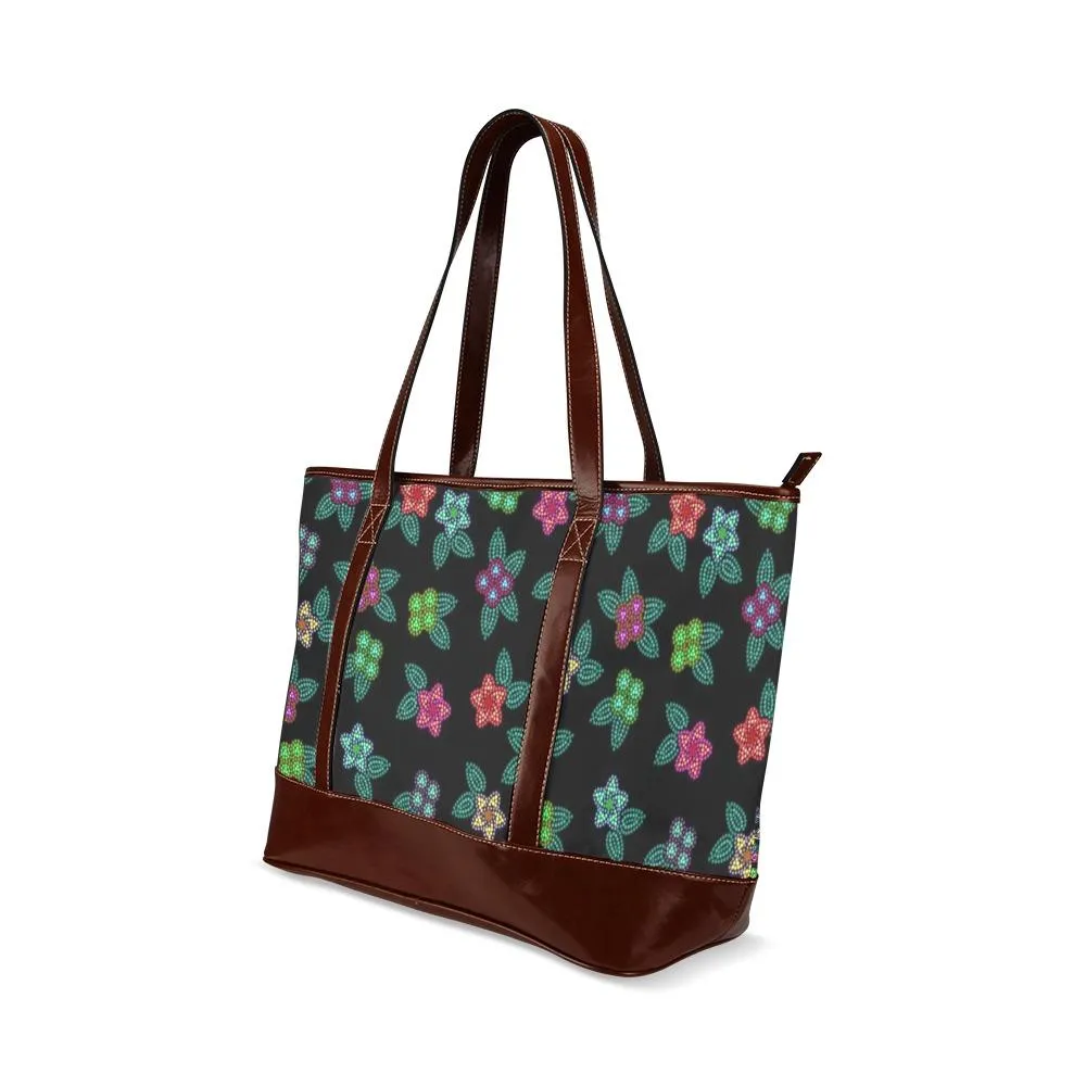Berry Flowers Black Tote Handbag