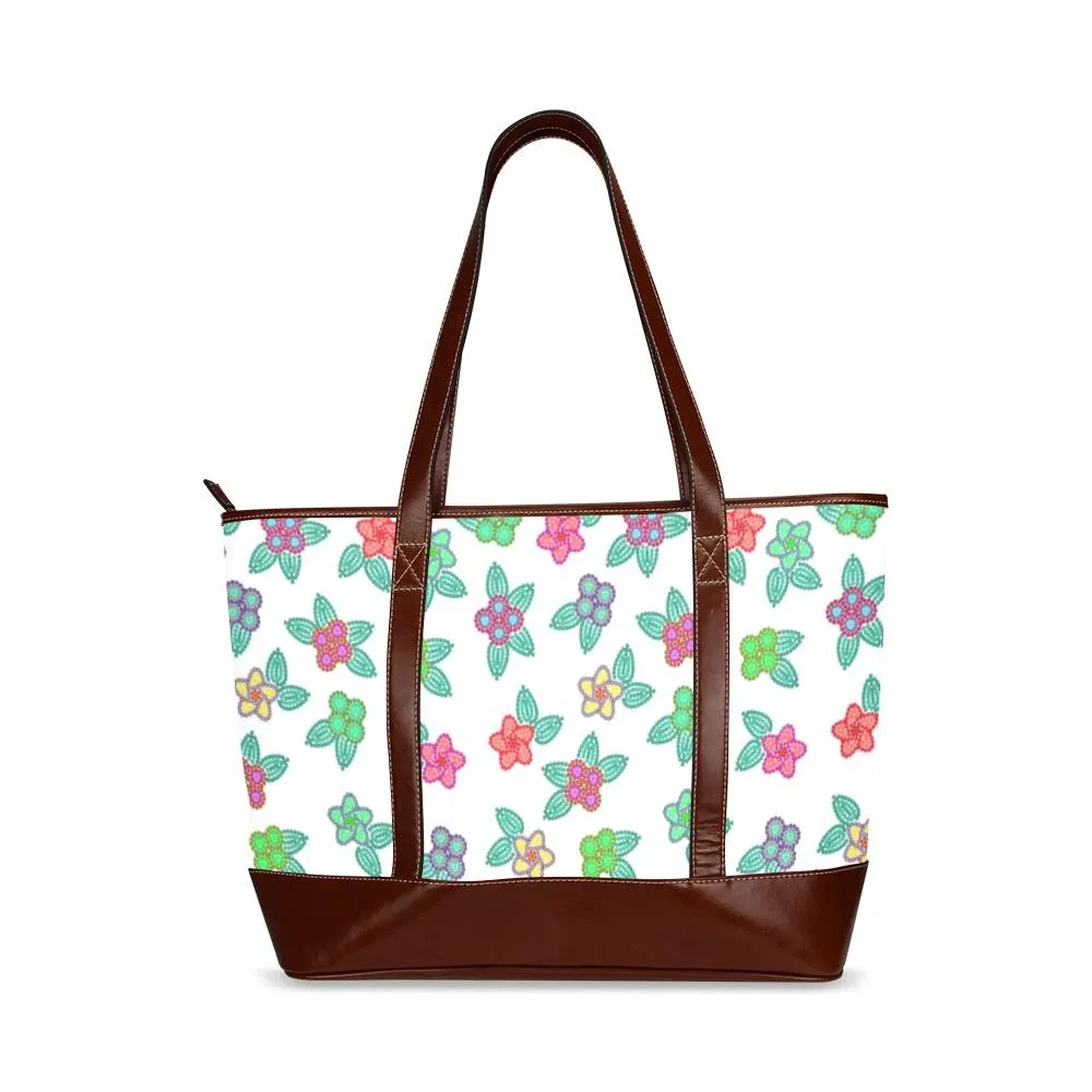 Berry Flowers White Tote Handbag