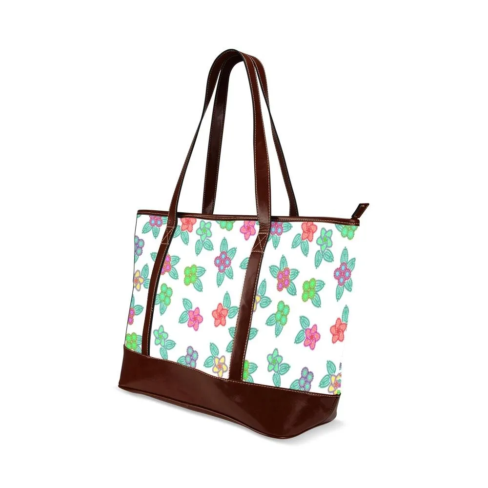 Berry Flowers White Tote Handbag