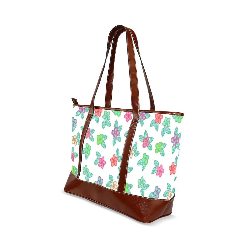 Berry Flowers White Tote Handbag