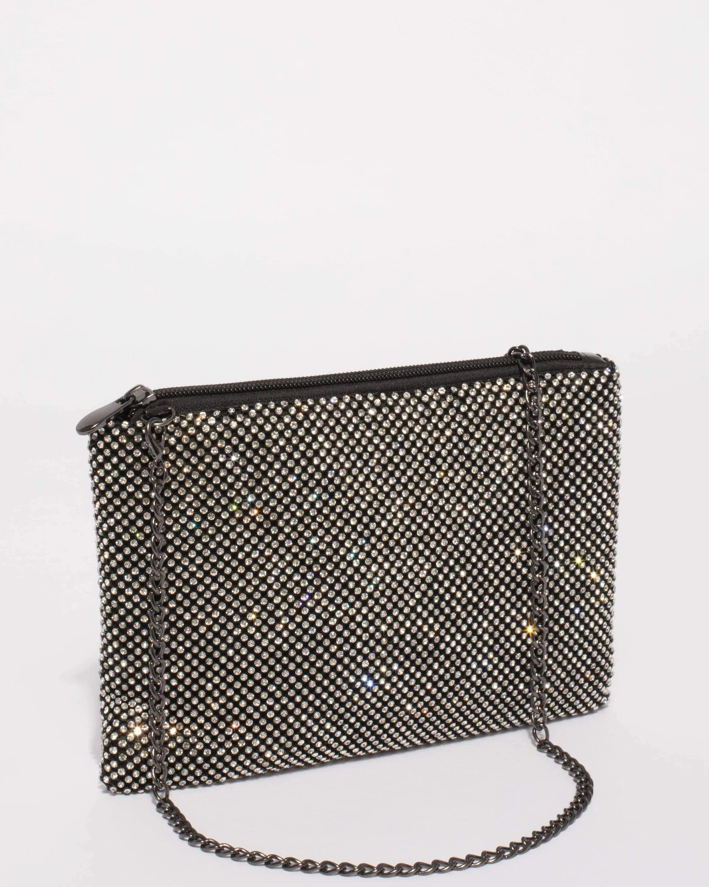 Black Chainmail Crossbody Bag With Gunmetal Hardware