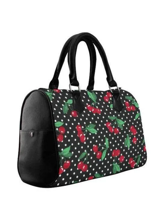 BLACK CHERRY DOTS Barrel Type Handbag