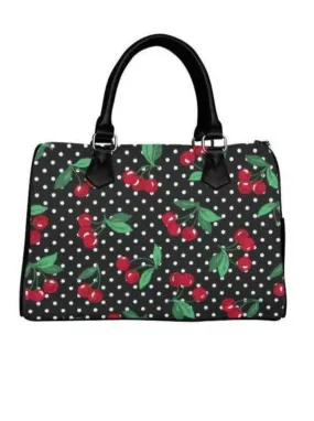 BLACK CHERRY DOTS Barrel Type Handbag