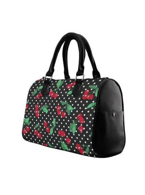 BLACK CHERRY DOTS Barrel Type Handbag