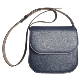 Blue-Taupe Textured Leather Crossbody Bag