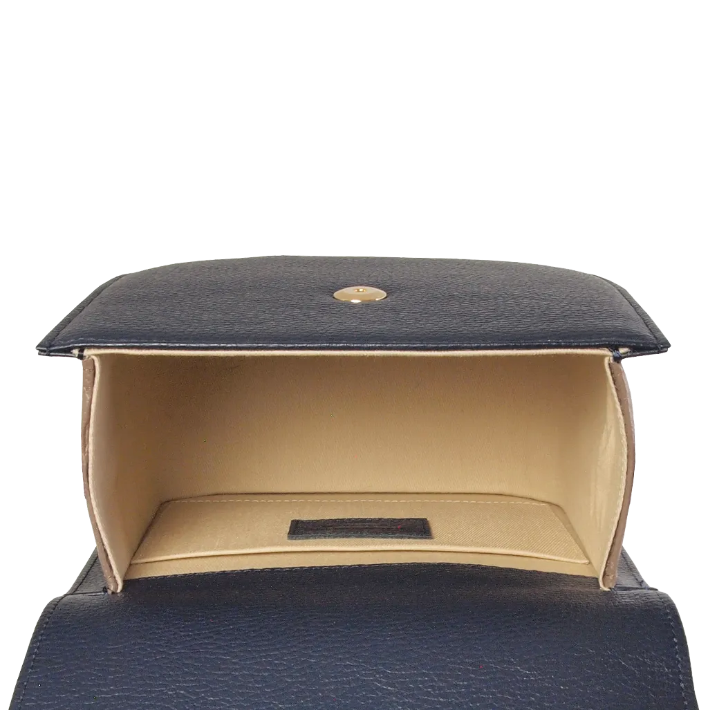 Blue-Taupe Textured Leather Crossbody Bag