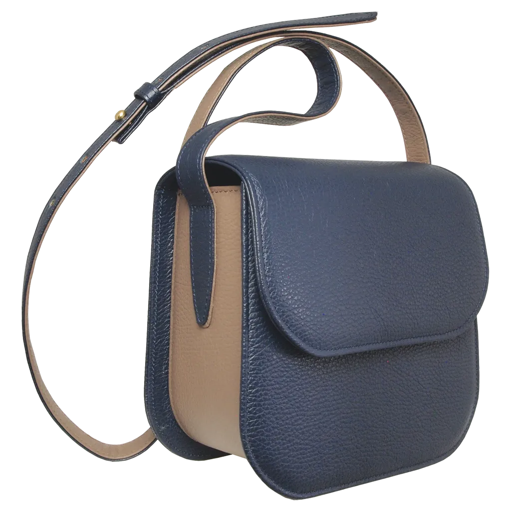 Blue-Taupe Textured Leather Crossbody Bag