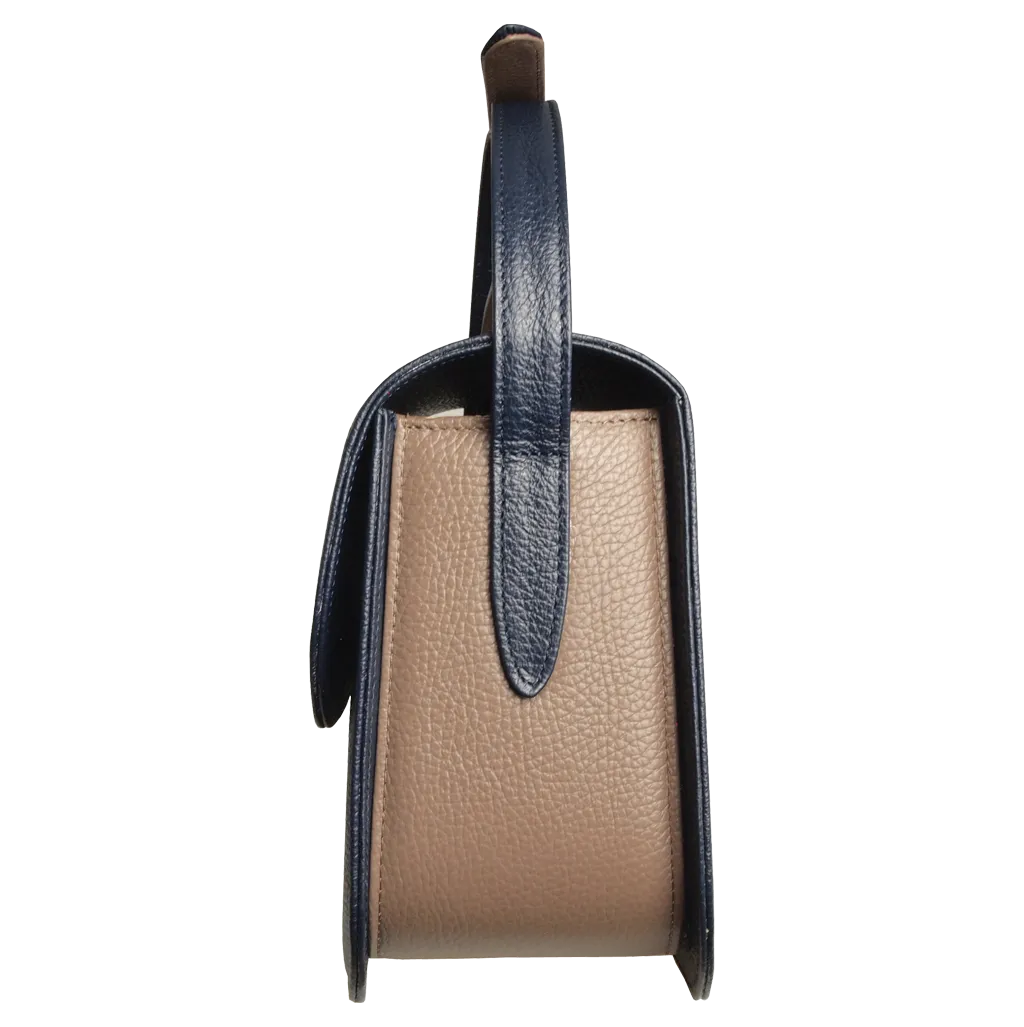 Blue-Taupe Textured Leather Crossbody Bag