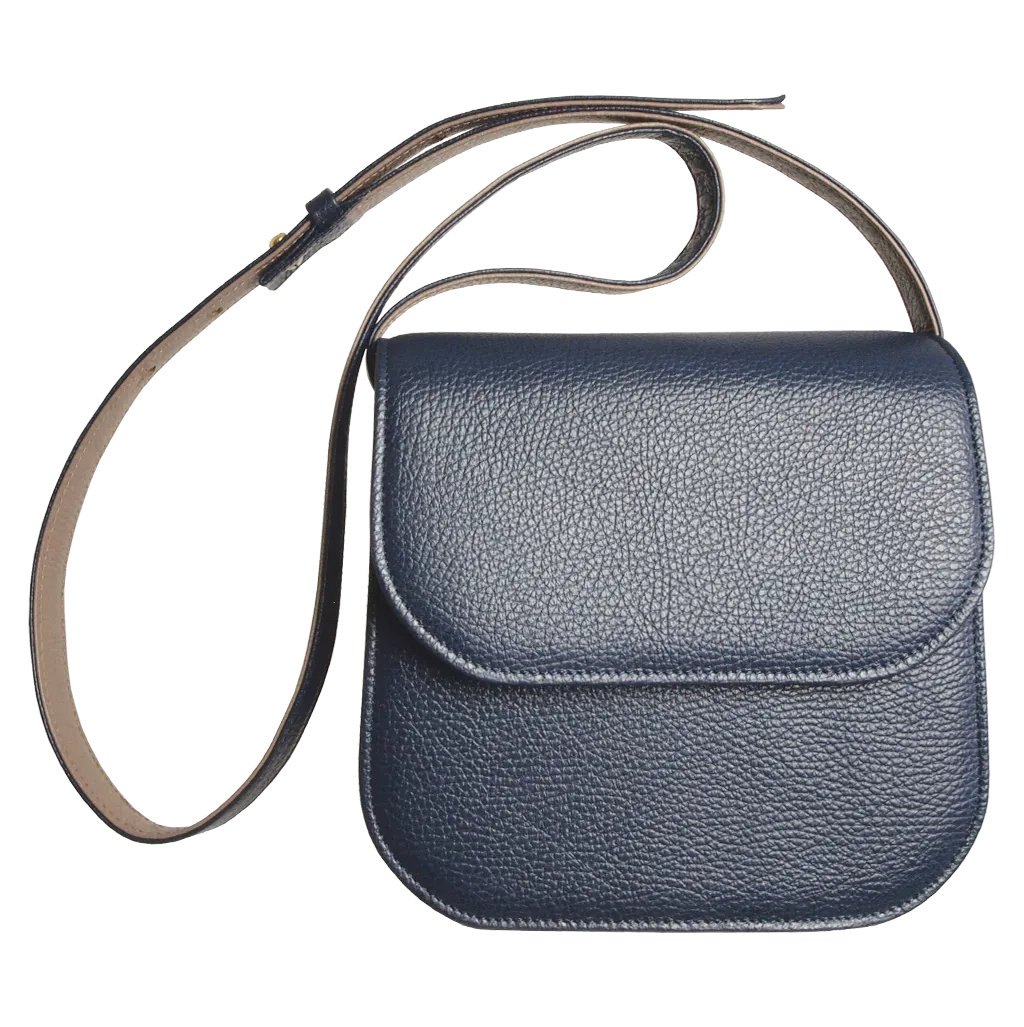 Blue-Taupe Textured Leather Crossbody Bag