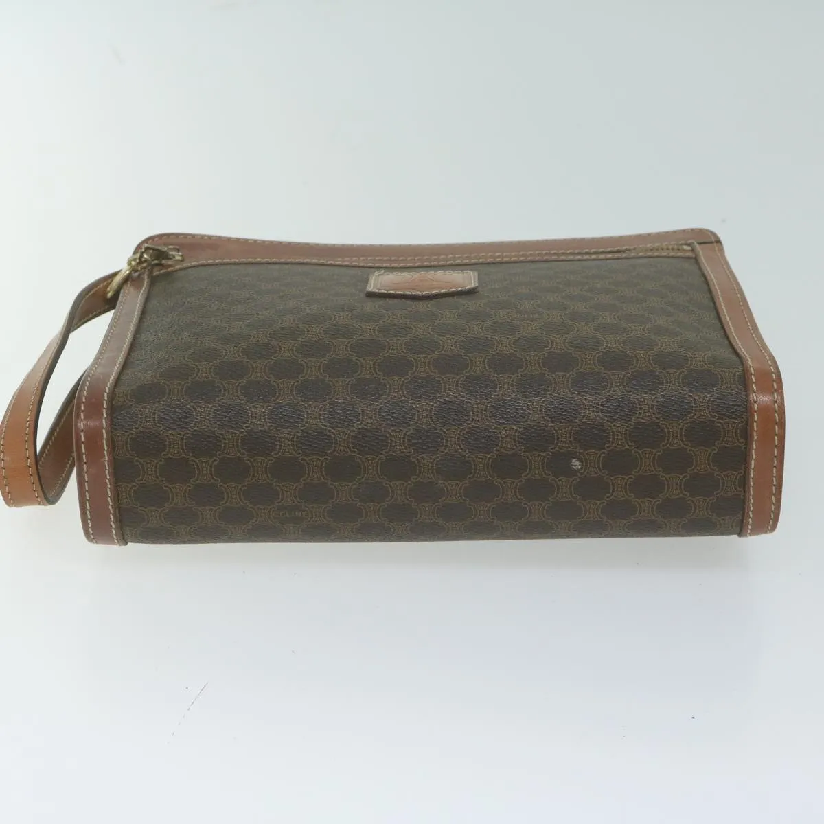 CELINE Macadam Canvas Clutch Bag PVC 2Set Brown Auth fm3156