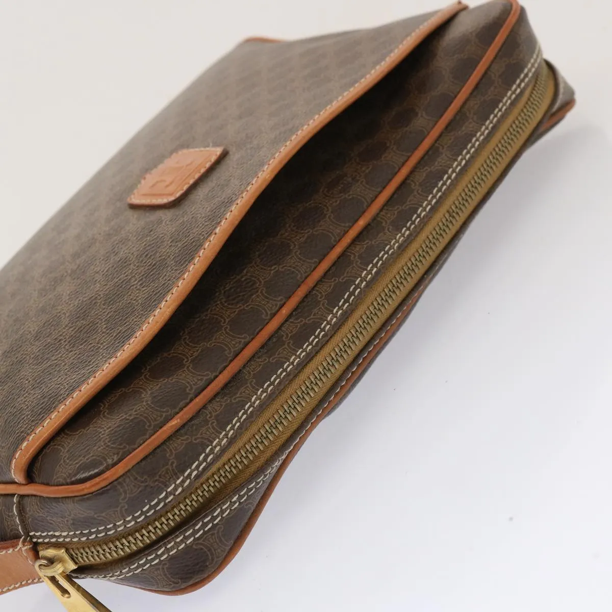 CELINE Macadam Canvas Clutch Bag PVC Brown Auth bs14049