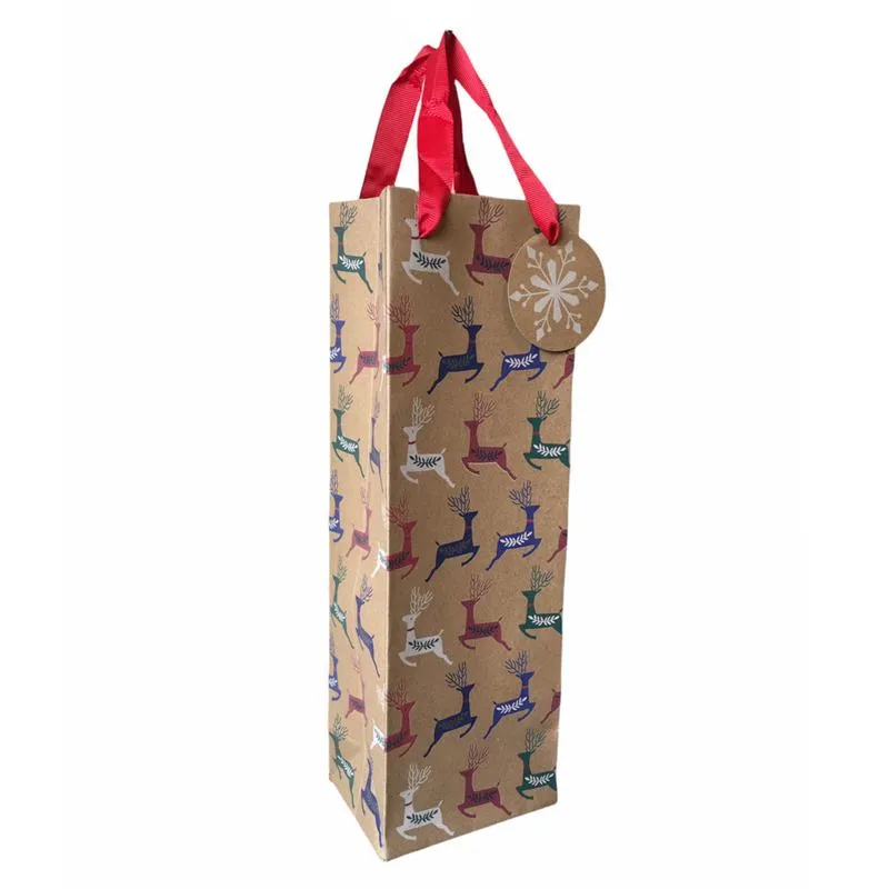 Christmas Reindeer Kraft Bottle Gift Bag