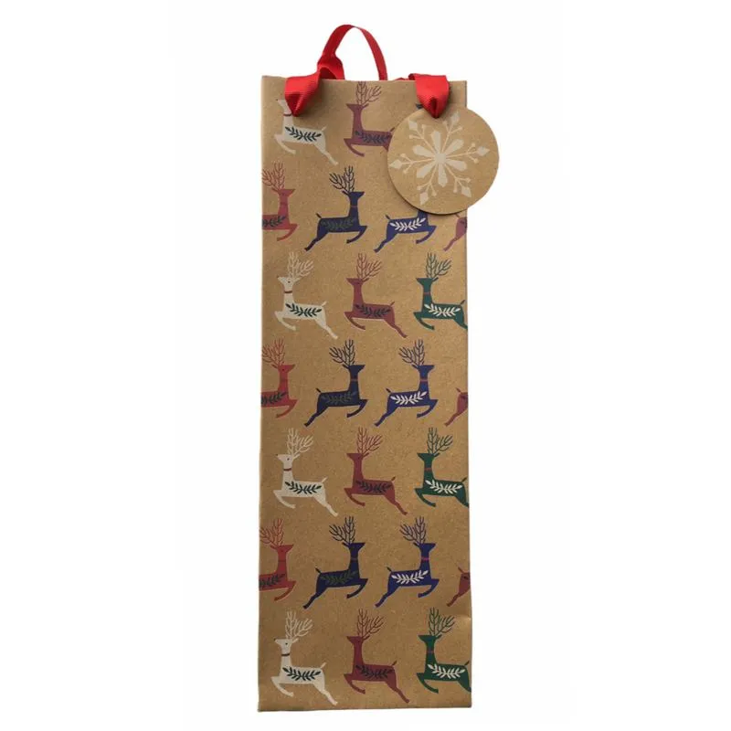 Christmas Reindeer Kraft Bottle Gift Bag