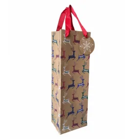 Christmas Reindeer Kraft Bottle Gift Bag