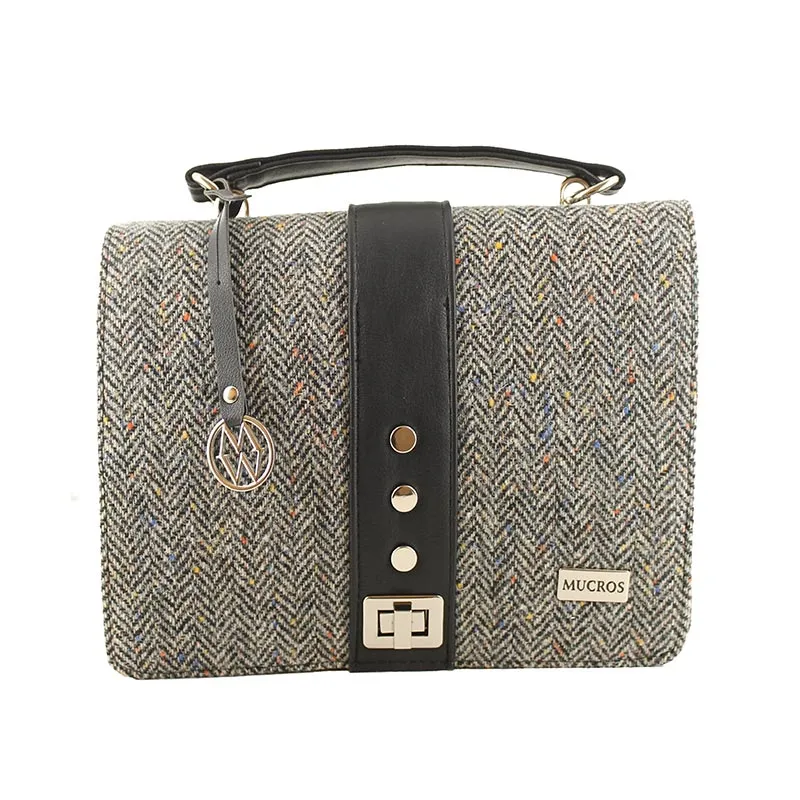 Fiona Handbag - Gray Speckled Herringbone