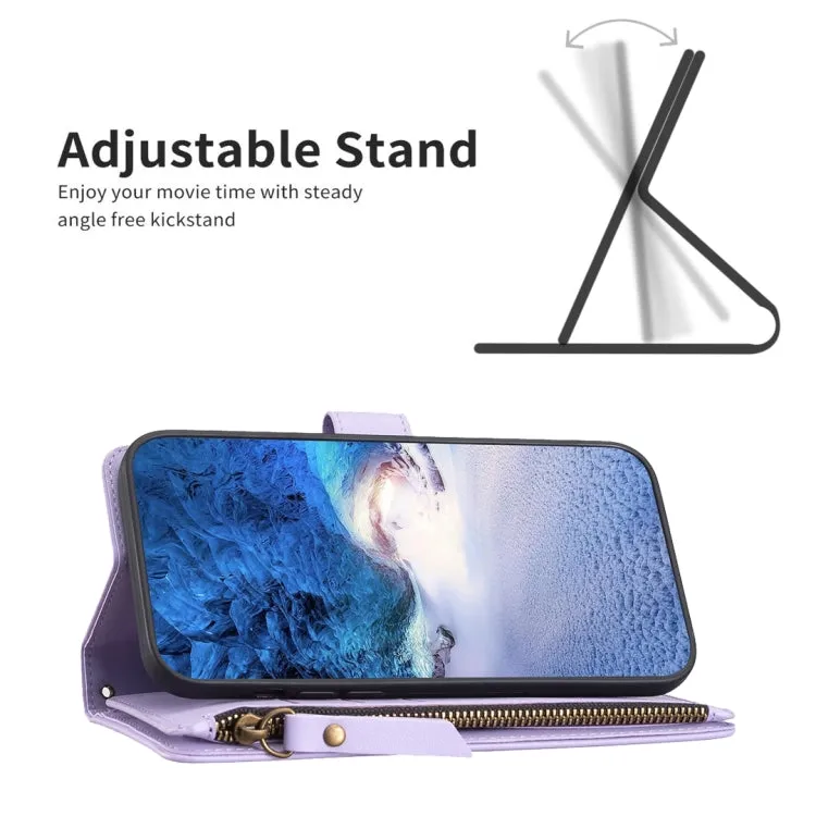 For OPPO A98 5G 9 Card Slots Zipper Wallet Leather Flip Phone Case(Light Purple)