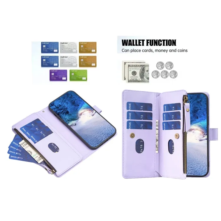 For OPPO A98 5G 9 Card Slots Zipper Wallet Leather Flip Phone Case(Light Purple)