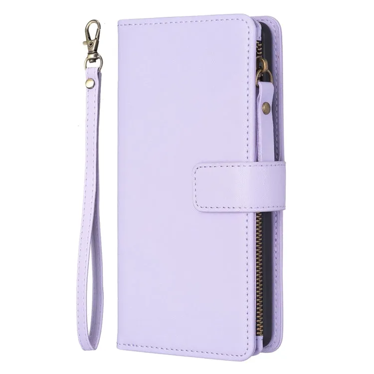 For OPPO A98 5G 9 Card Slots Zipper Wallet Leather Flip Phone Case(Light Purple)