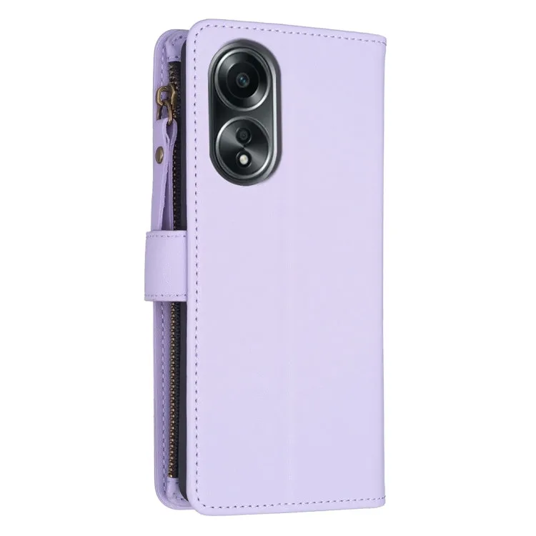 For OPPO A98 5G 9 Card Slots Zipper Wallet Leather Flip Phone Case(Light Purple)
