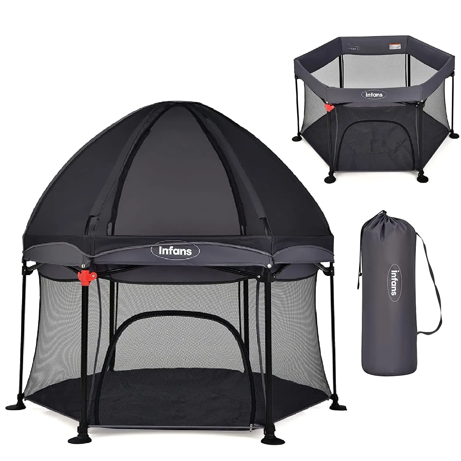INFANS Baby Playpen with Removable Mesh & UV Canopy, 53" Portable Playhouse with Carry Bag, Easy Folding Playard Activity Center