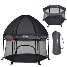 INFANS Baby Playpen with Removable Mesh & UV Canopy, 53" Portable Playhouse with Carry Bag, Easy Folding Playard Activity Center