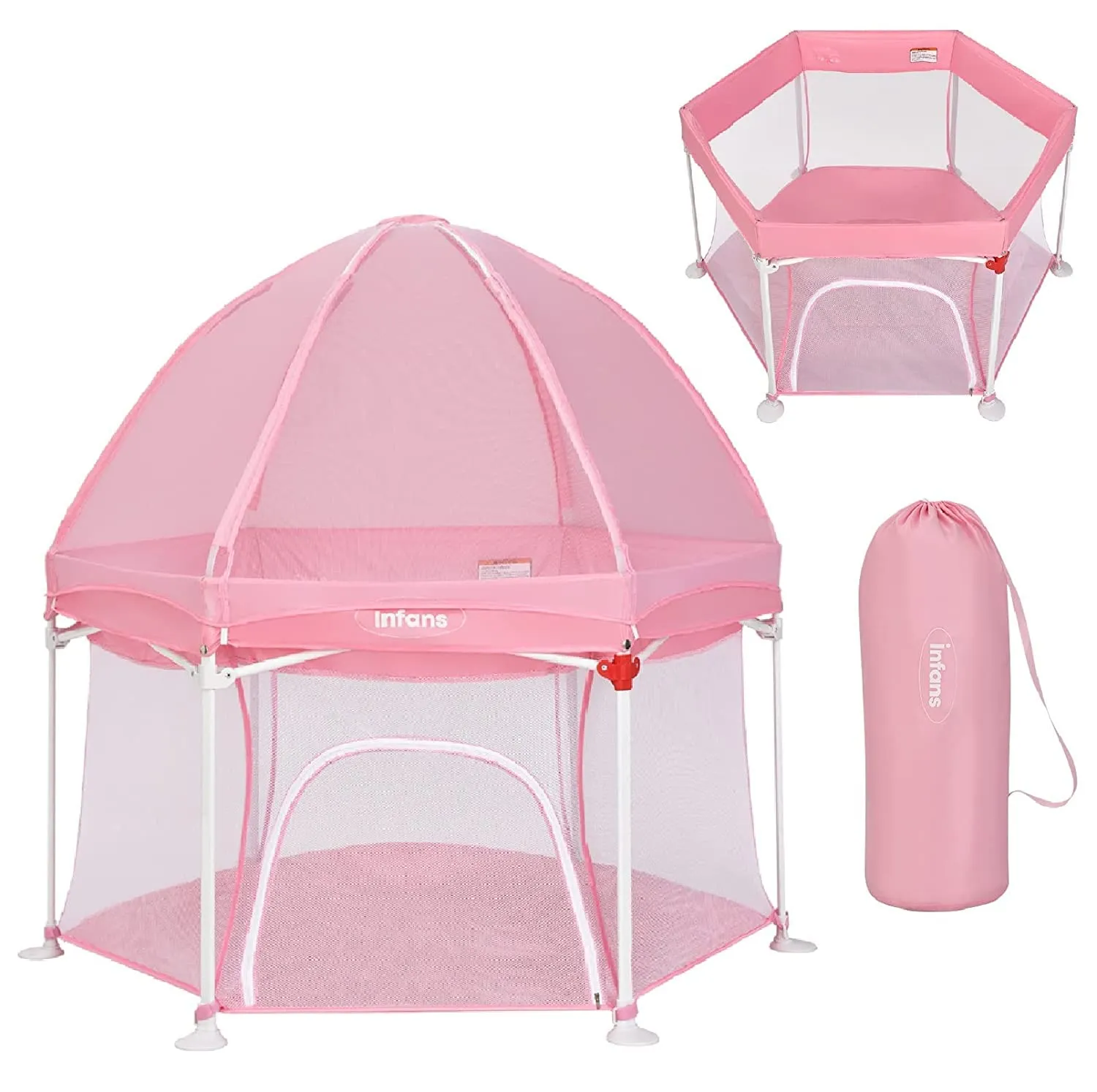 INFANS Baby Playpen with Removable Mesh & UV Canopy, 53" Portable Playhouse with Carry Bag, Easy Folding Playard Activity Center