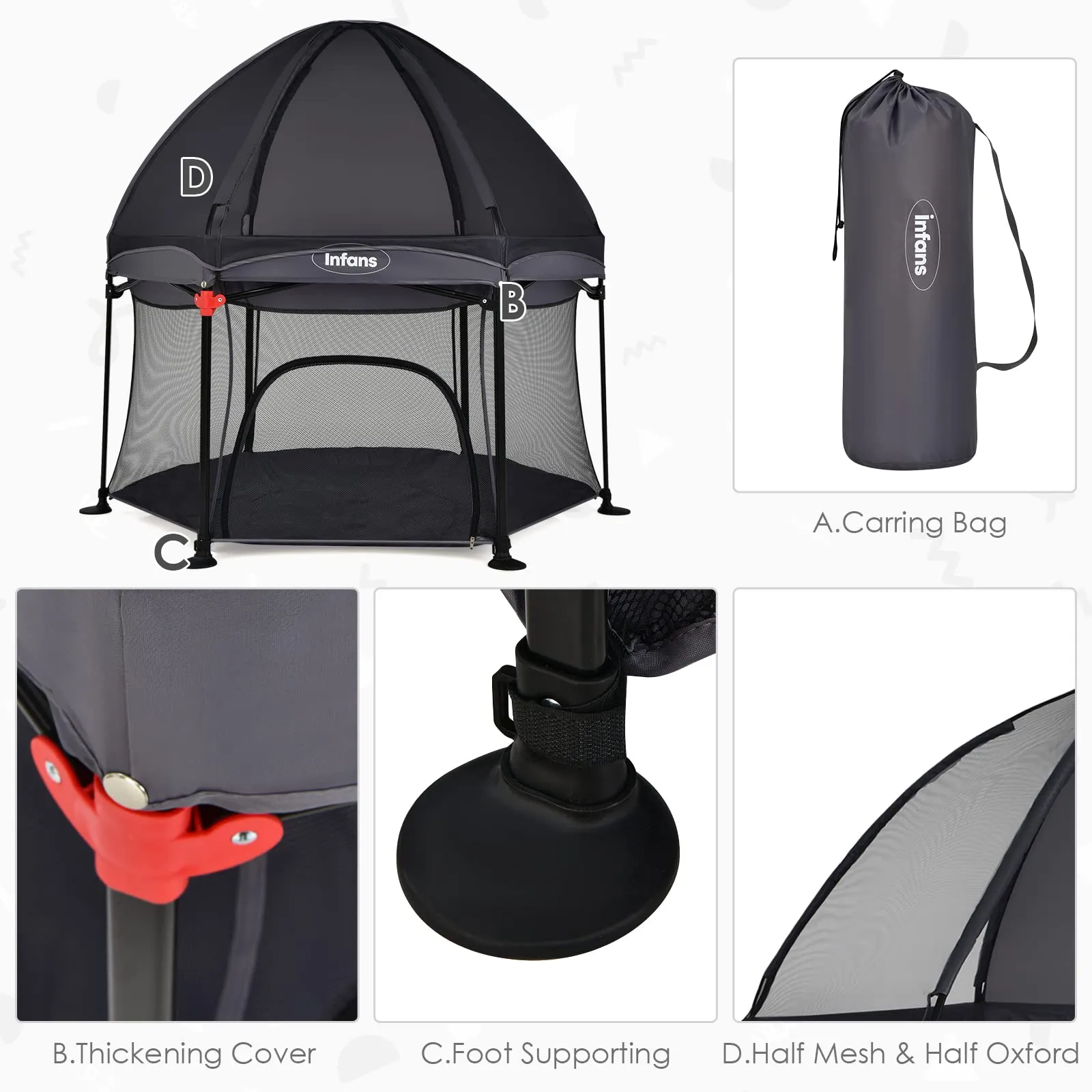 INFANS Baby Playpen with Removable Mesh & UV Canopy, 53" Portable Playhouse with Carry Bag, Easy Folding Playard Activity Center