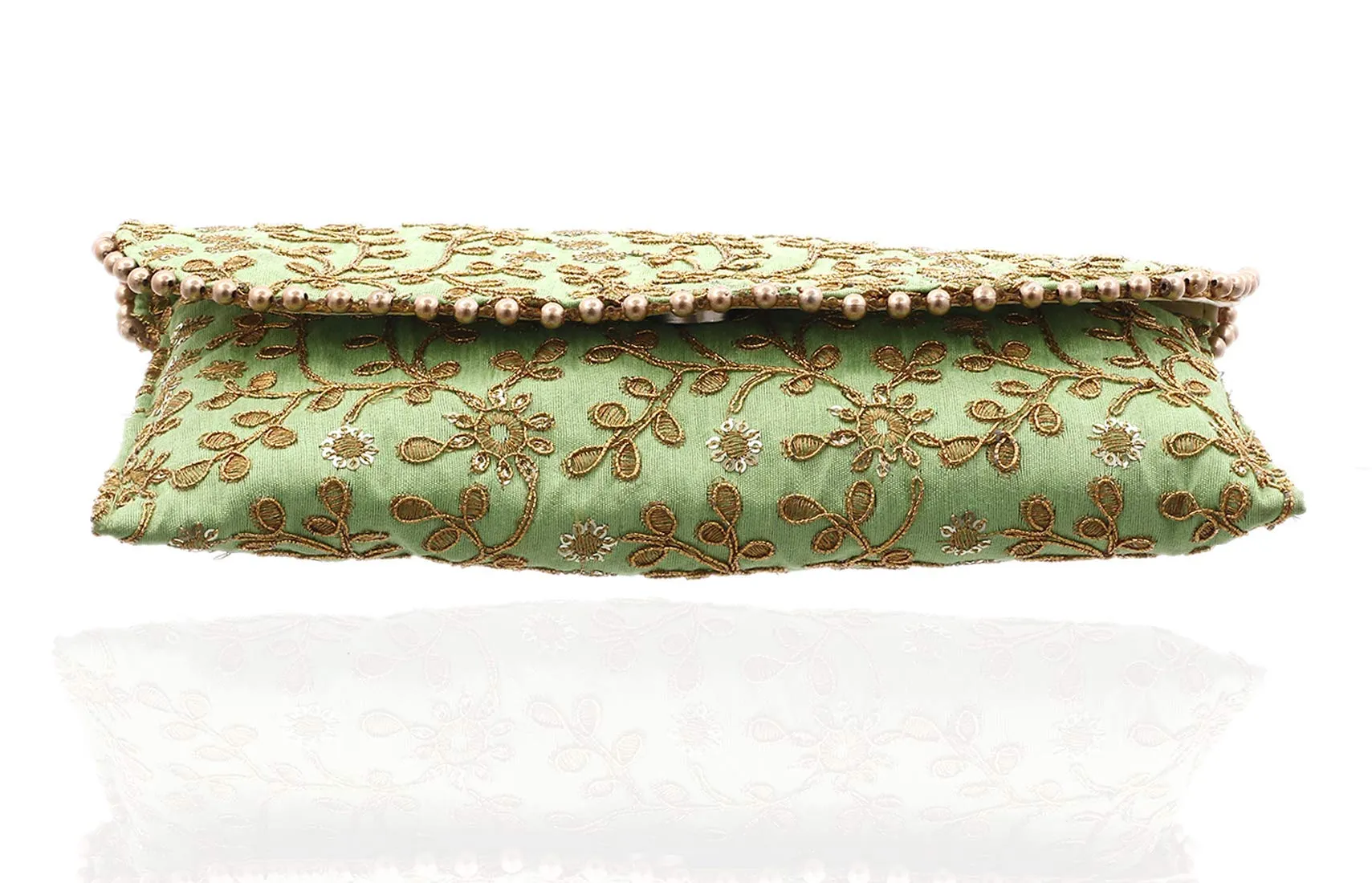 Kuber Industries Handcrafted Embroidered Clutch Bag Purse Handbag for Bridal, Casual, Party, Wedding (Green and Grey) - CTKTC034528-2 Pieces